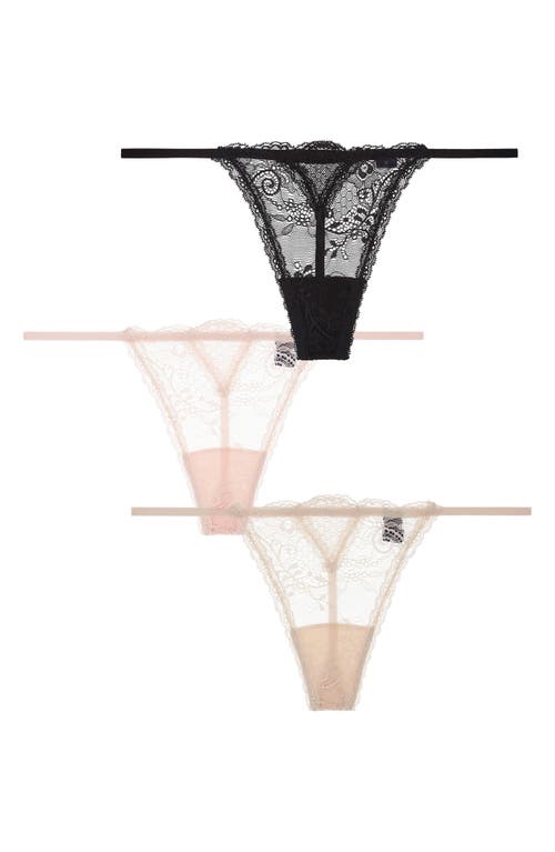 Journelle Sapna Assorted 3-pack G-string Thongs In Noir/delicate/champagne