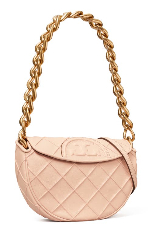 Shop Tory Burch Mini Fleming Soft Caviar Leather Crescent Shoulder Bag In Pink Dawn