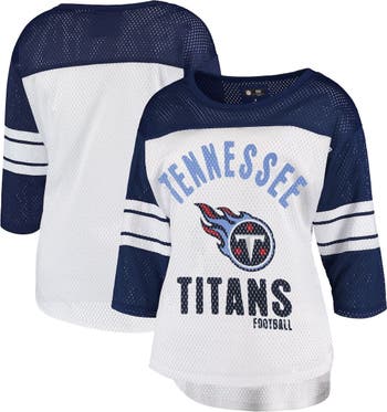 Women's G-III 4Her by Carl Banks White/Navy Tennessee Titans First Team  Three-Quarter Sleeve Mesh T-Shirt
