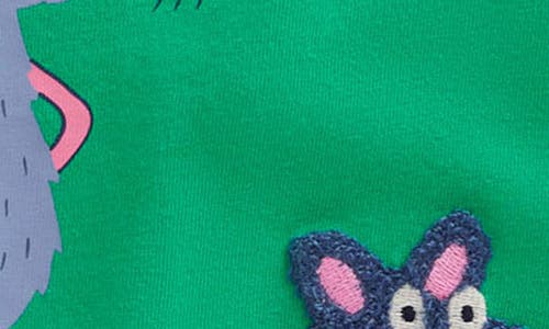 Shop Mini Boden Kids' Bouclé Appliqué Cotton Graphic T-shirt In Topaz Green