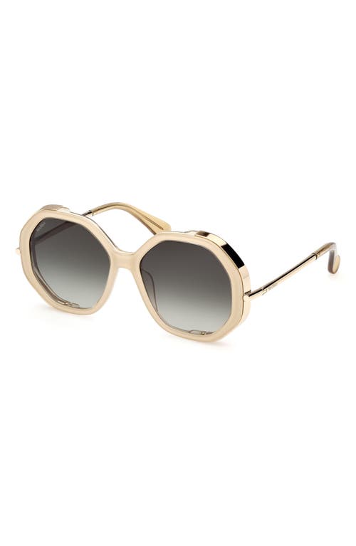 Shop Max Mara 55mm Geometric Sunglasses In Ivory/gradient Green