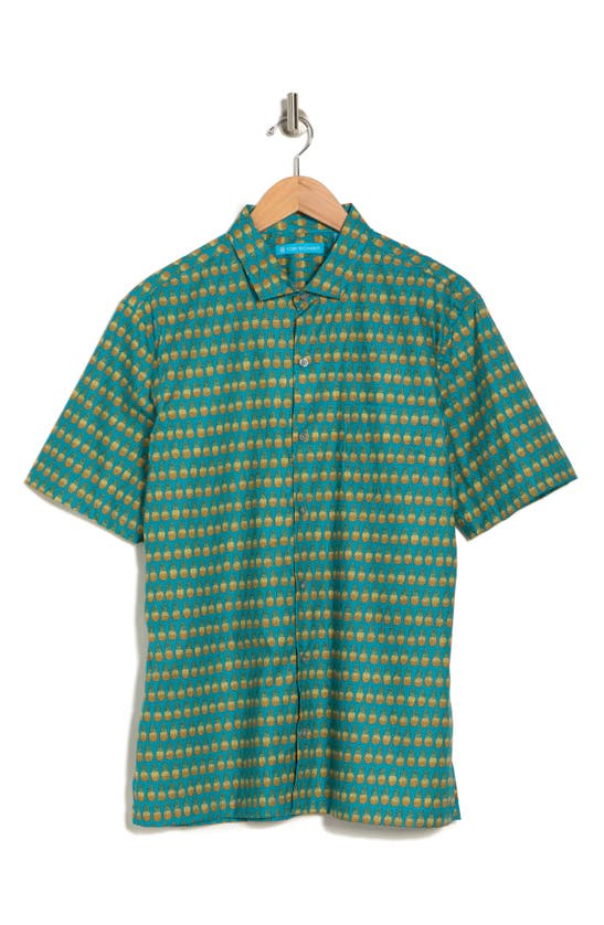 Shop Tori Richard Hala Kahiki Pineapple Print Cotton Short Sleeve Button-up Shirt In Sapphire
