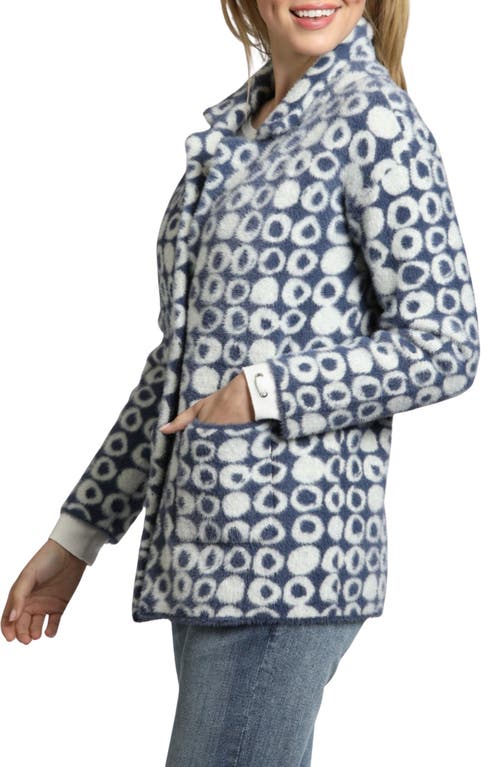 Apny Abstract Dot Cozy Cardigan In Blue/white