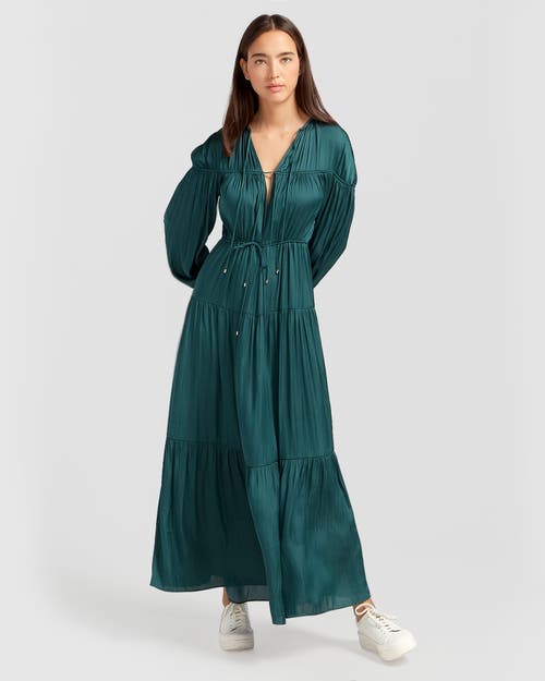 Belle & Bloom Window Seat Tiered Maxi Dress In Dark Green