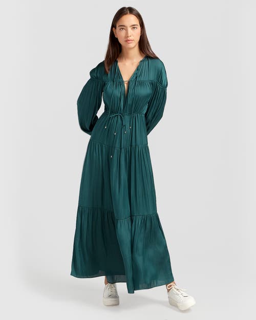 Shop Belle & Bloom Window Seat Tiered Maxi Dress In Dark Green