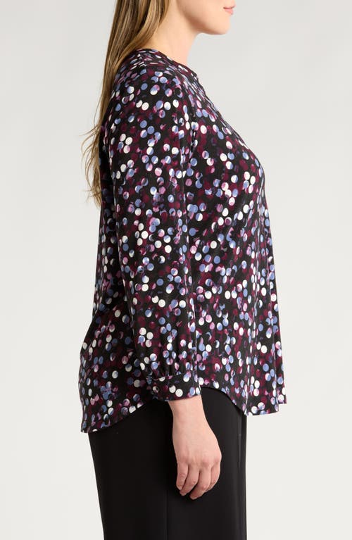Anne Klein Polka Dot Split Neck Tunic Top In Deep Plum Multi