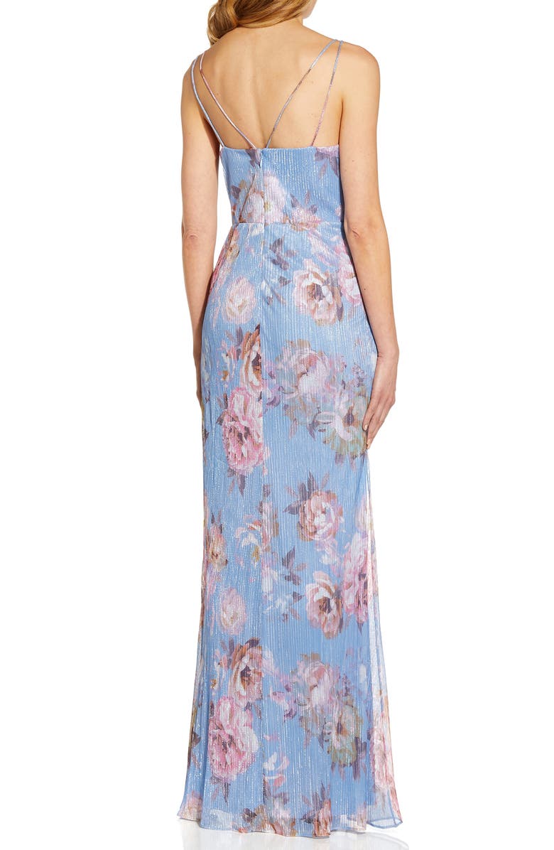 Adrianna Papell Metallic Floral Crinkle Mermaid Gown, Alternate, color, 