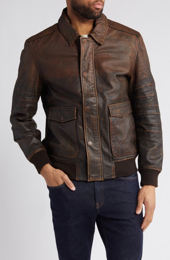 FRYE FRYE DISTRESSED WATER REPELLENT LEATHER AVIATOR JACKET 