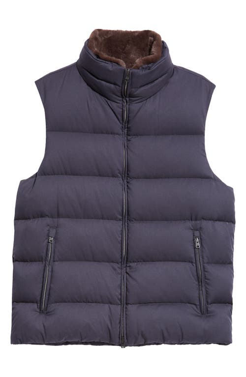 Herno Faux Fur Trim Quilted Puffer Vest In Blue Navy