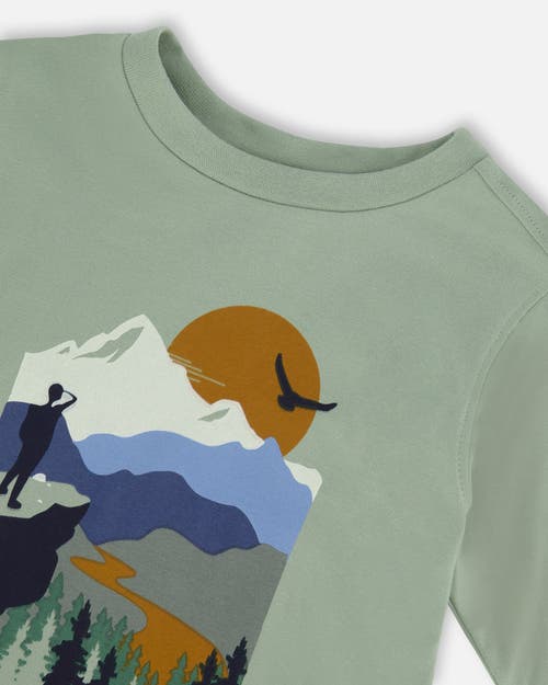 Shop Deux Par Deux Boy's T-shirt With Print Sage In Jadeite