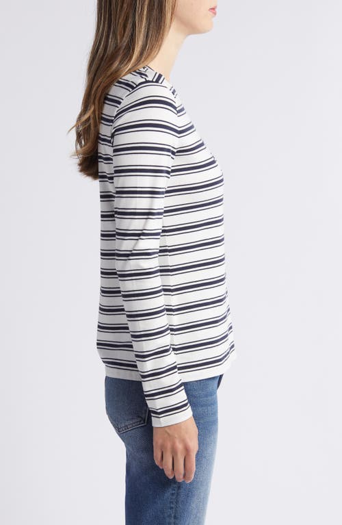 Shop Caslonr Caslon(r) Crewneck Long Sleeve T-shirt In Ivory- Navy Blazer Stripe