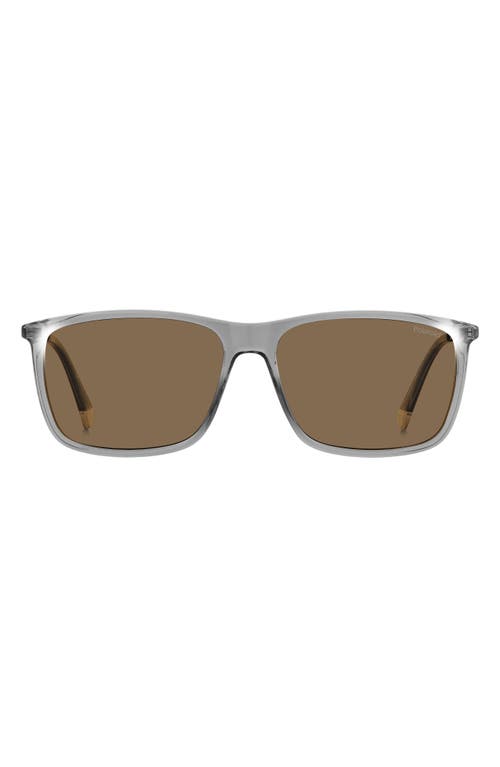 59mm Polarized Rectangular Sunglasses in Grey/Bronze Polarized