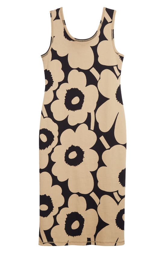 Shop Marimekko Simpukka Unikko Rib Floral Cotton Tank Dress In Beige Black