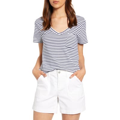 Lucky Brand Stripe Cotton Pocket Tee, Blue