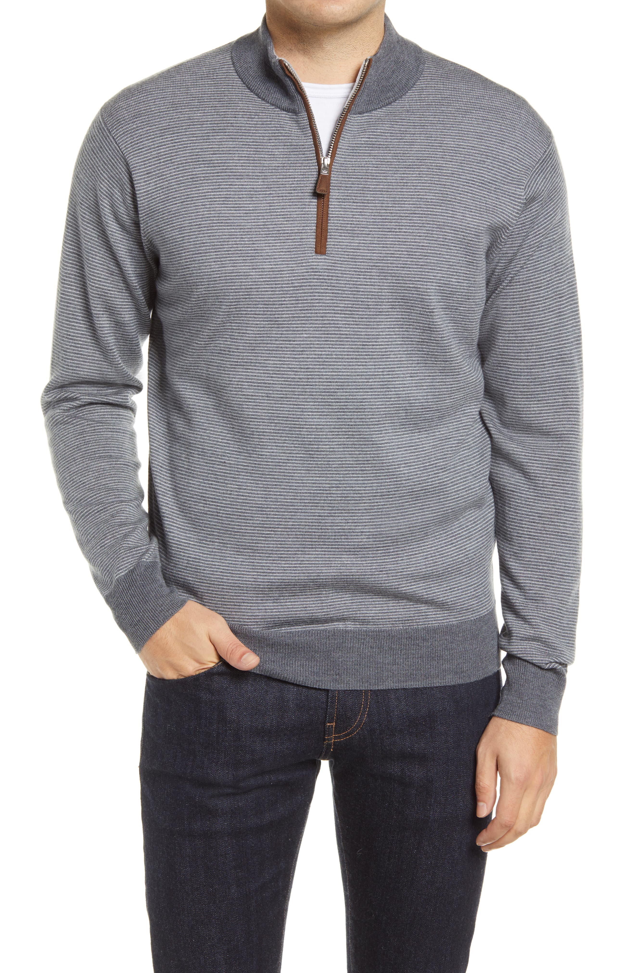 Peter Millar Crown Soft Quarter Zip Merino Wool Blend Pullover In Charcoal