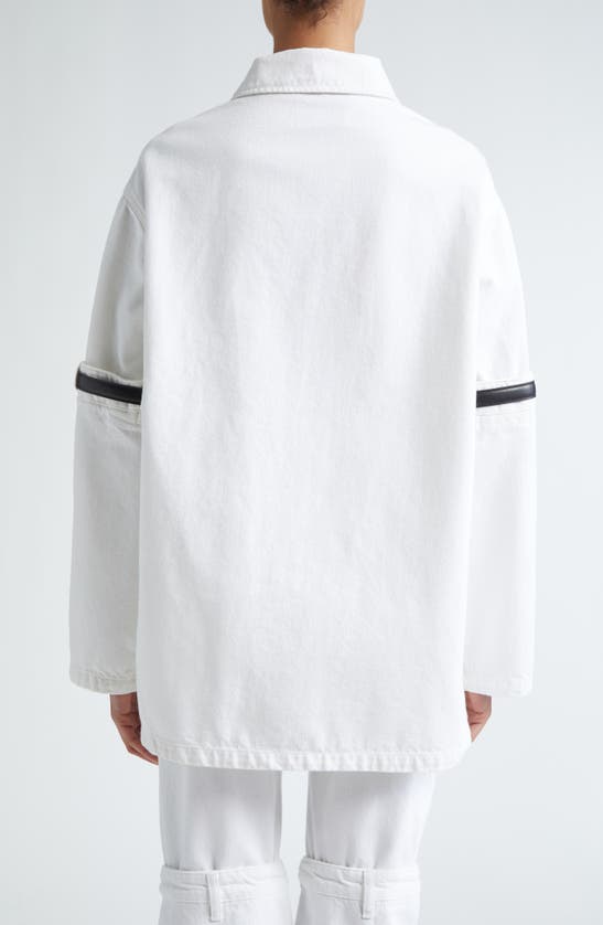 Shop Coperni Hybrid Belted Sleeve Denim Overshirt In White