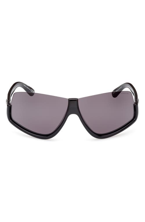 Shop Moncler Vyzer Shield Sunglasses In Shiny Black/smoke Lenses