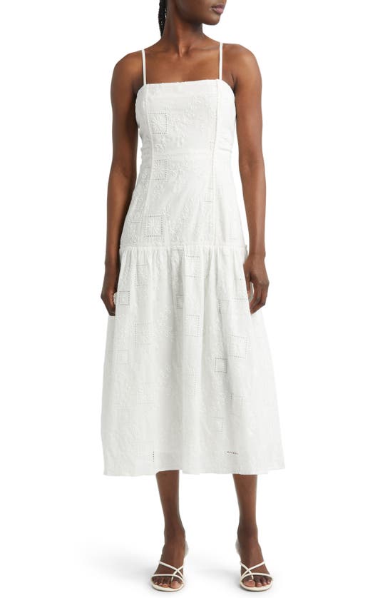 Adelyn Rae Patricia Embroidered Drop Waist Maxi Dress In White