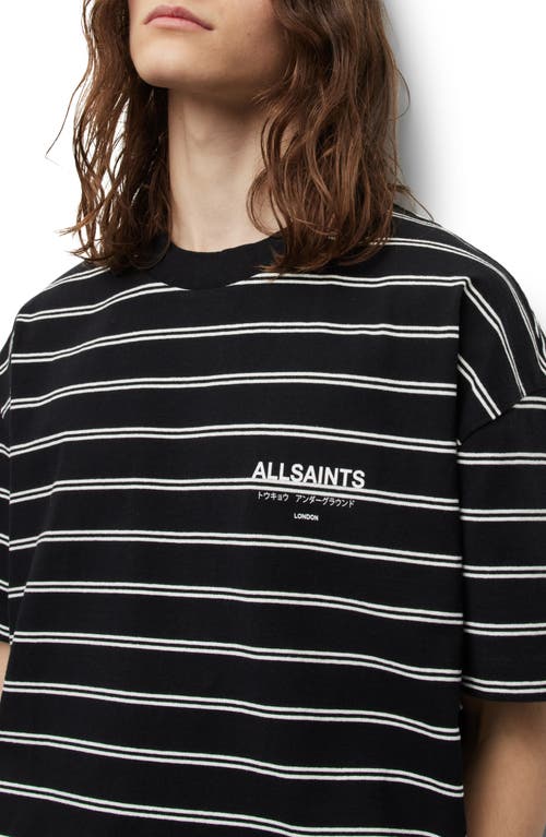 Shop Allsaints Underground Stripe Cotton Graphic T-shirt In Jet Black/chalk White