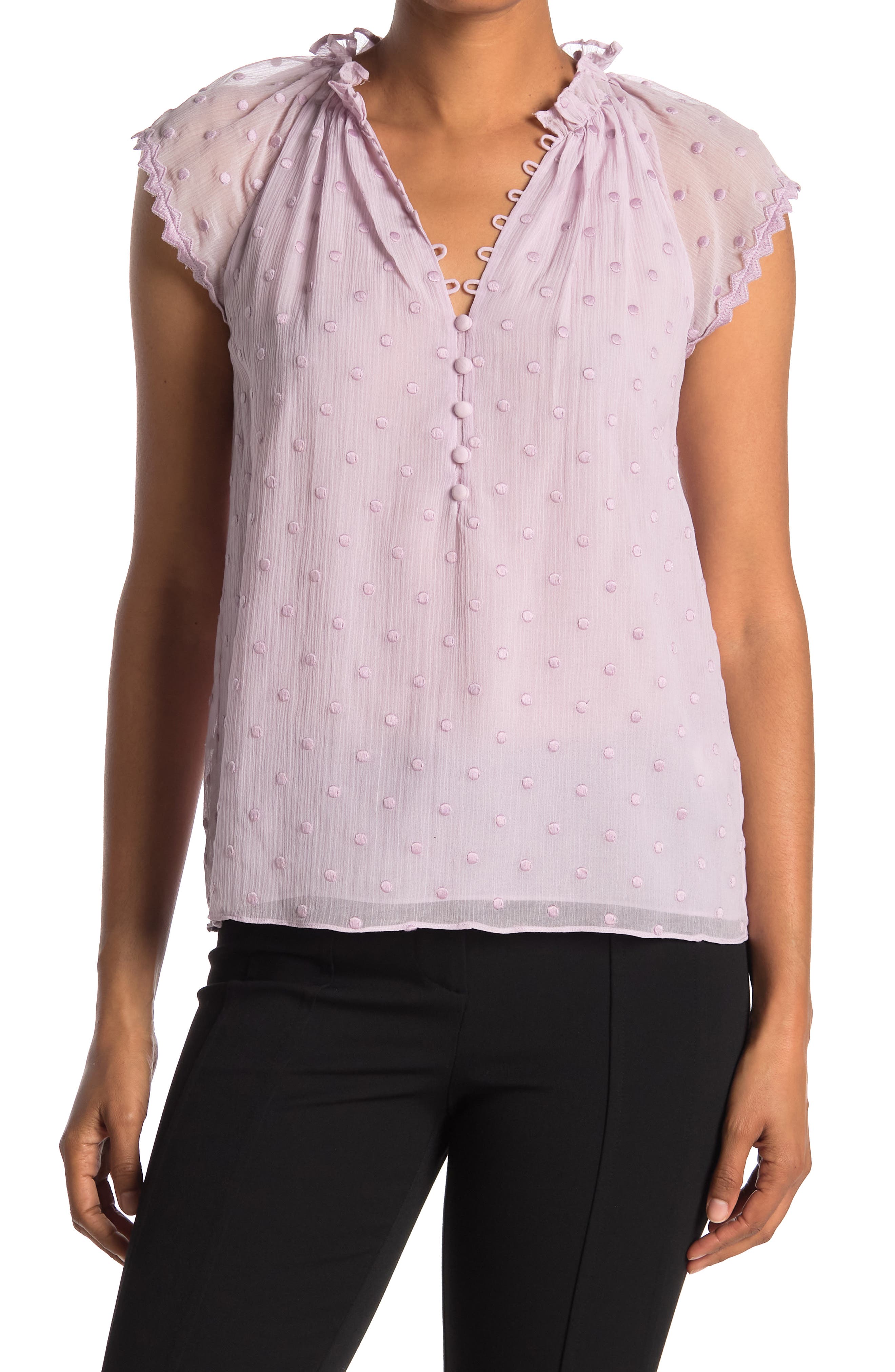 Rebecca Taylor Dot Embroidered Crinkle Chiffon Top In Light/pastel Purple8