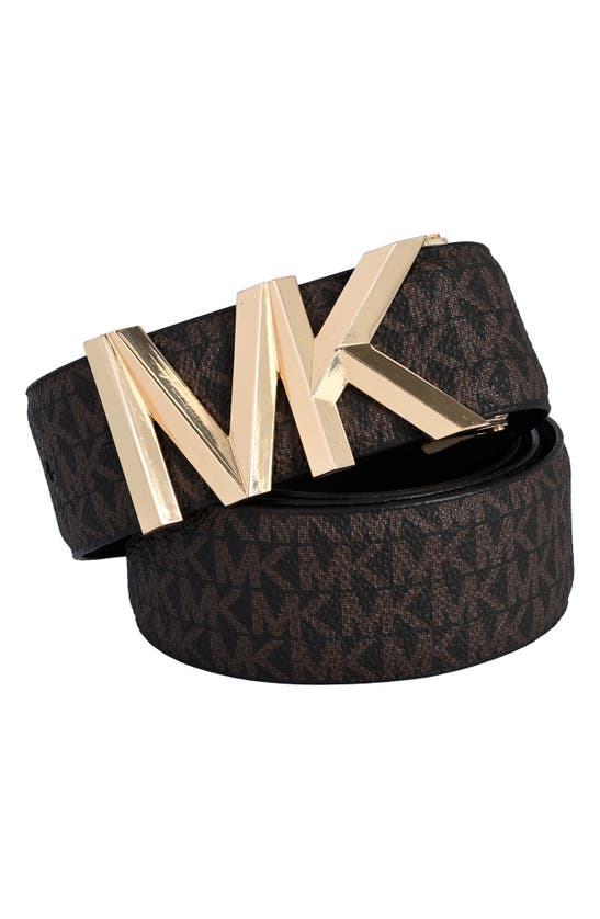 Michael Michael Kors Monogram Reversible Leather Belt In Brown
