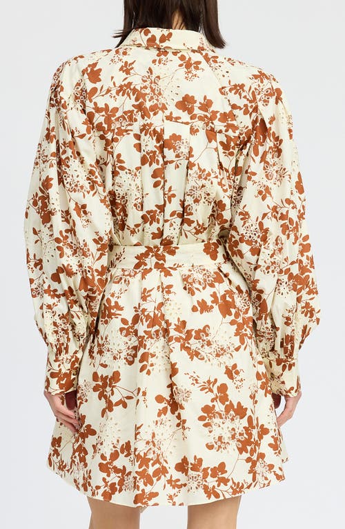 Shop En Saison Emilia Floral Long Sleeve Cotton Mini Shirtdress In Off White Rust