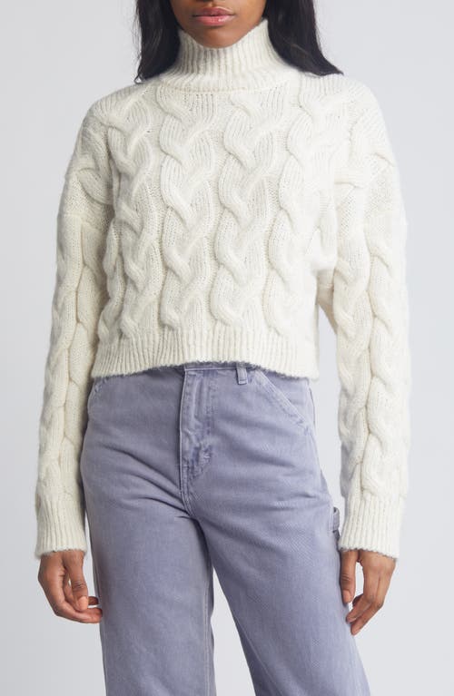 Topshop Turtleneck Crop Cable Sweater Ivory at Nordstrom,
