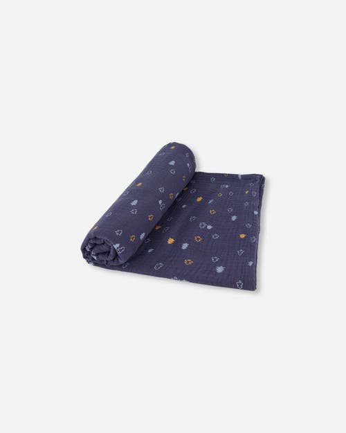 Deux Par Deux Printed Muslin Blanket Blue With Pine In Printed Blue Pine