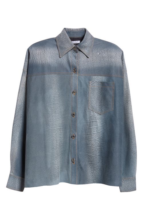 Shop Laquan Smith Oversize Trompe L'oeil Denim Effect Leather Button-up Shirt In Washed Denim