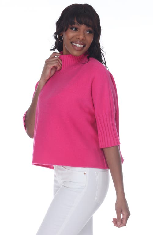 Rain And Rose Mock Neck Boxy Sweater In Fuchsia