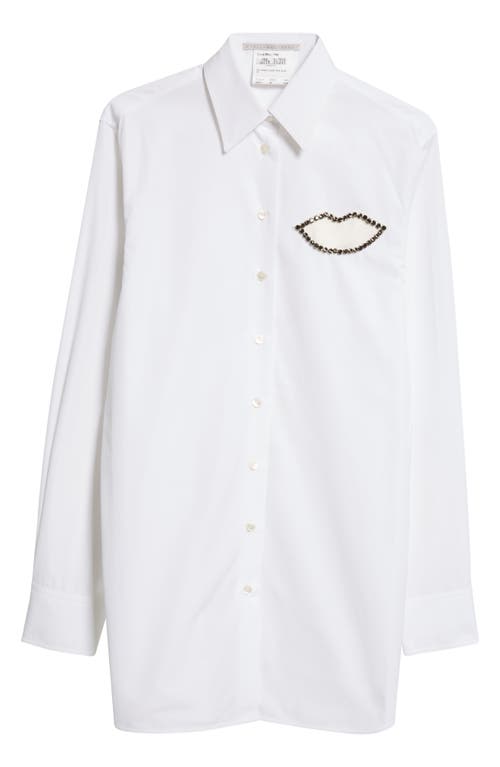 Shop Stella Mccartney Crystal Embellished Lips Cotton Poplin Button-up Shirt In 9000 - Pure White