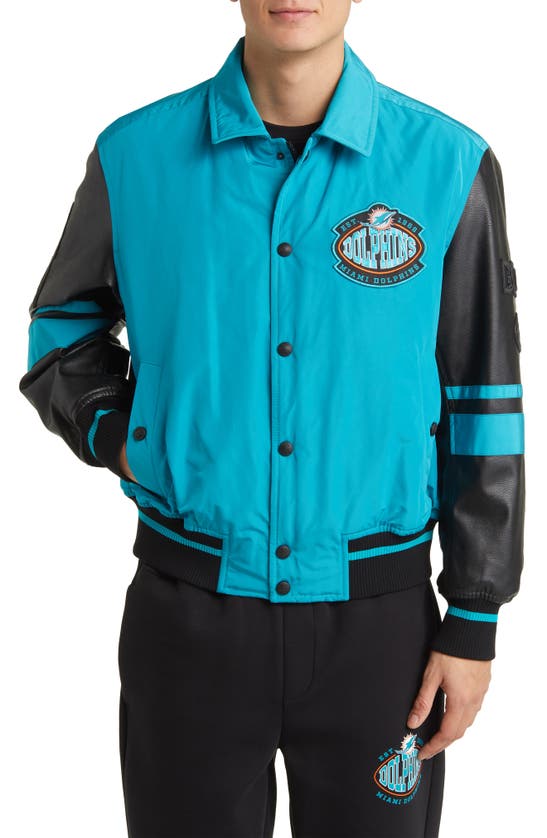 Shop Hugo Boss Boss X Nfl Cutback Water Repellent Bomber Jacket In Miami Dolphins Open Green