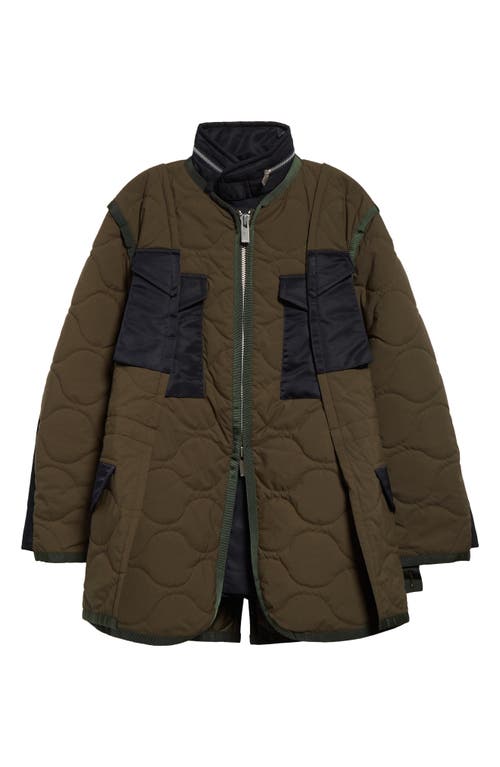 Shop Sacai Quilted Ripstop Coat In Khaki/dark Navy