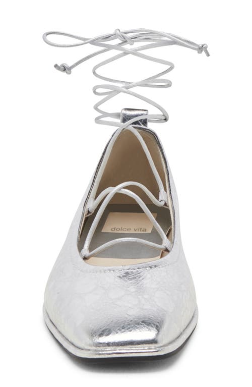 Shop Dolce Vita Ryder Ankle Tie Ballet Flat In Silver Distressed Leather