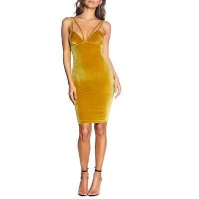 Cosmopolitan Dress The Population Vickie Strappy Velvet Dress, Yellow