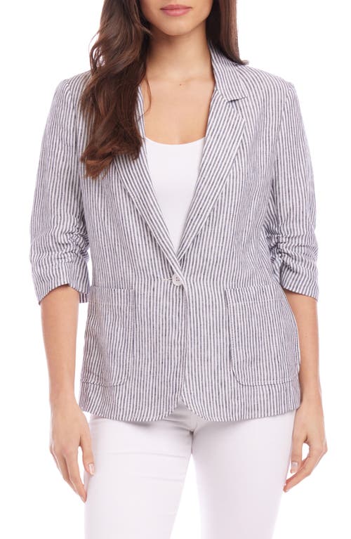 Karen Kane Stripe Ruched Sleeve Linen Blazer in Grey Stripe