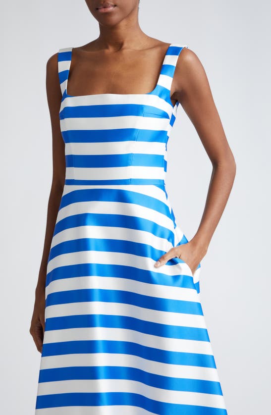 Shop Emilia Wickstead Shiloh Stripe Twill Midi Dress In Blue Stripe