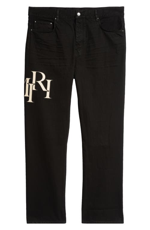 Amiri Staggered Logo Nonstretch Denim Straight Leg Jeans In Black Od
