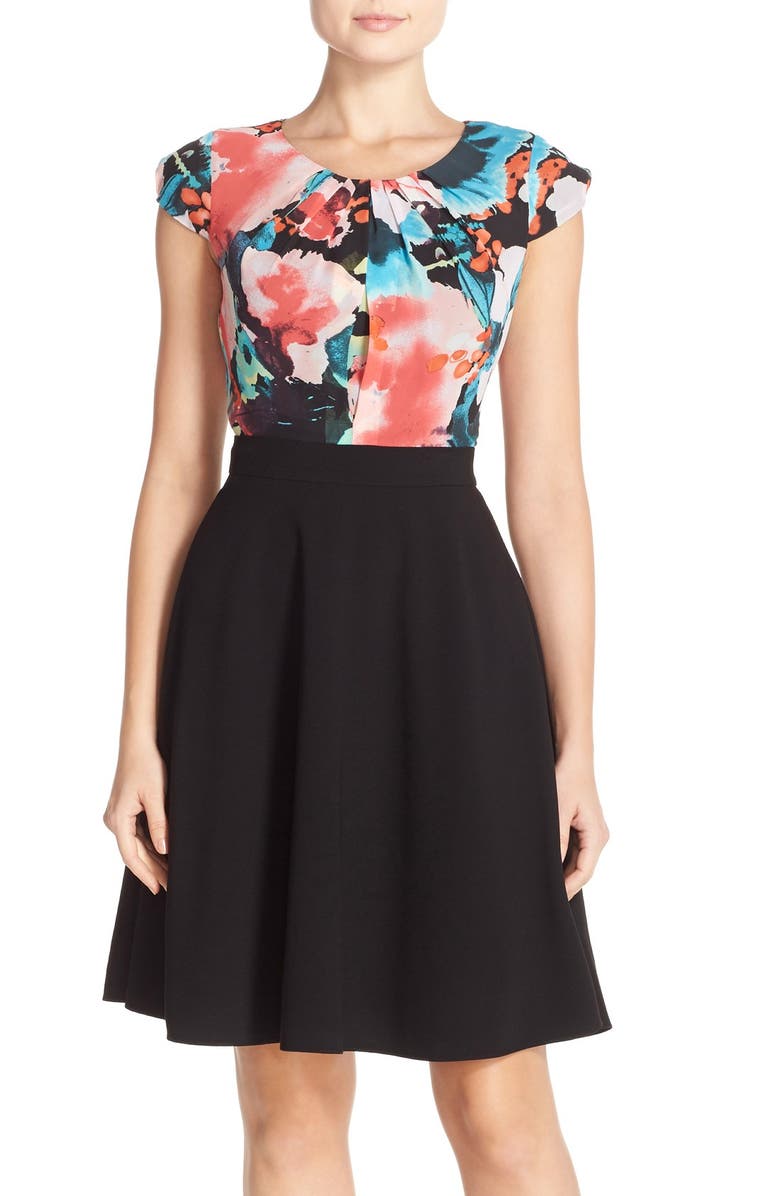 Tahari Floral Print Fit & Flare Dress (Regular & Petite) | Nordstrom