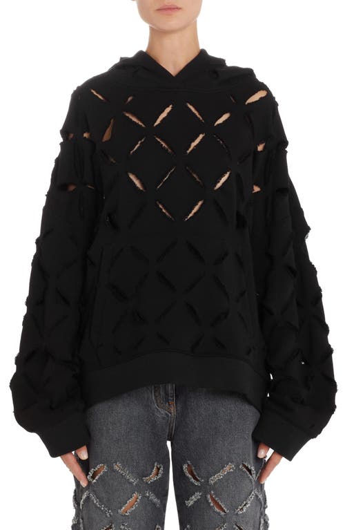 Versace Slash Cutout Oversize Cotton Hoodie in Black