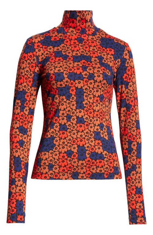 Shop Marimekko Armas Unikko Mock Neck Top In Brick Red Blue Red