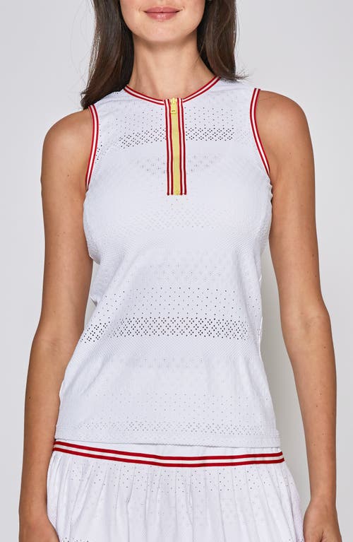 Shop L'etoile Sport Zip Front Top In White/red Trim With Yellow Zip