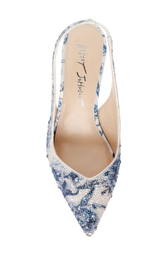 Shop Betsey Johnson Clark Slingback Pointed Toe Pump In Blue Floral