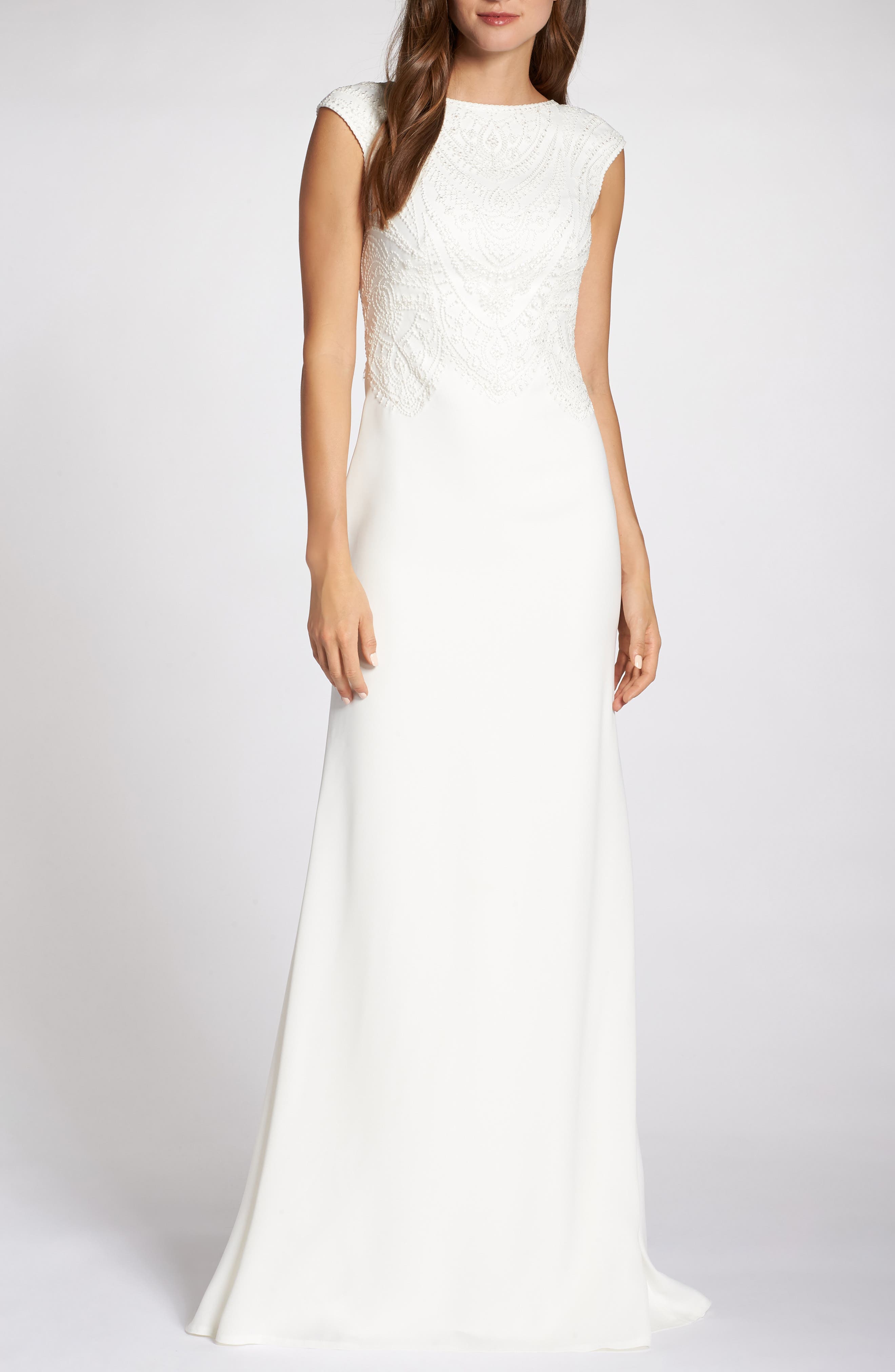 Tadashi Shoji Embroidered Wedding Dress, Ivory