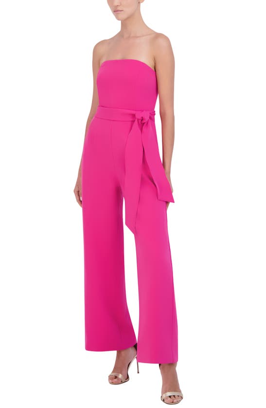 Shop Bcbg Strapless Belted Jumpsuit In Lilac Rose