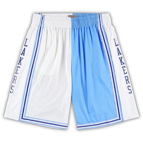 Men's Mitchell & Ness Powder Blue/White Los Angeles Lakers Big & Tall Hardwood Classics Split Swingman Shorts