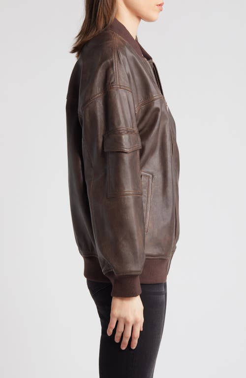 Shop Treasure & Bond Leather Bomber Jacket In Brown Soil