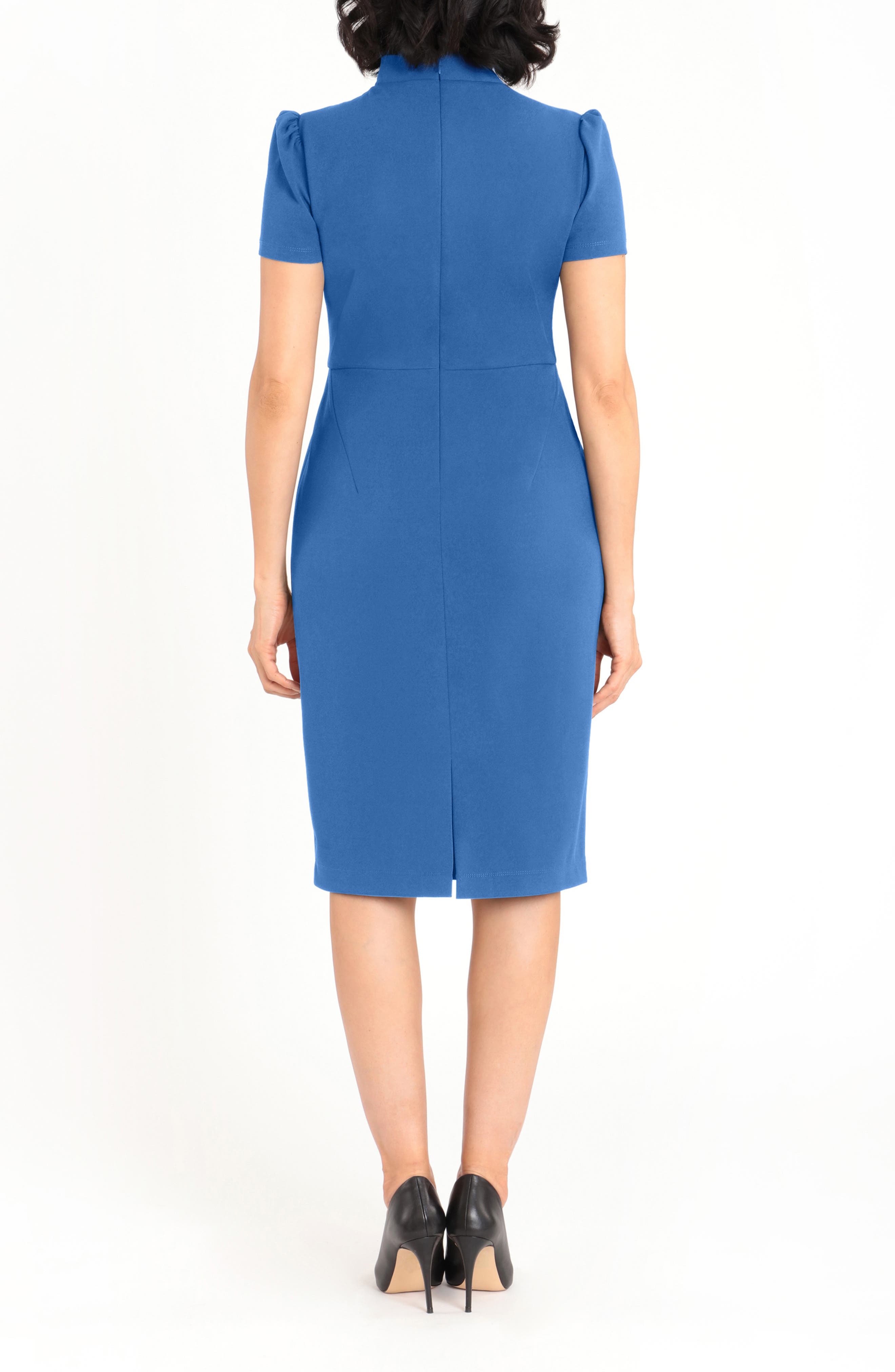 maggy london tie neck puff sleeve scuba crepe dress