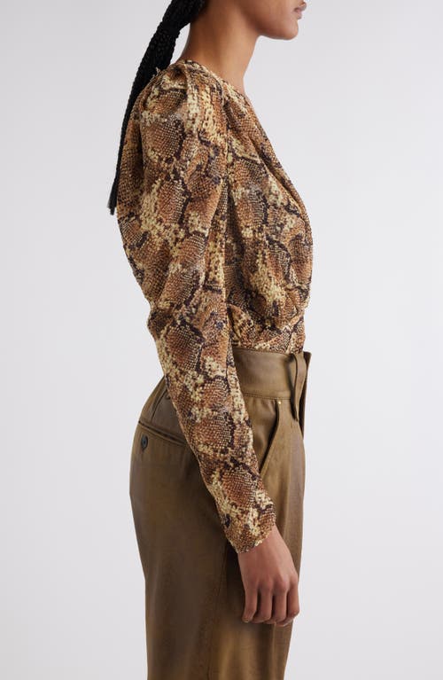 Shop Isabel Marant Marlin Snakeskin Print Silk Blend Top In Sand