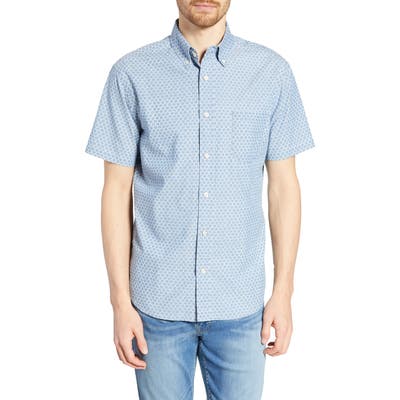 Faherty Pacific Regular Fit Fishscale Print Cotton Shirt, Blue